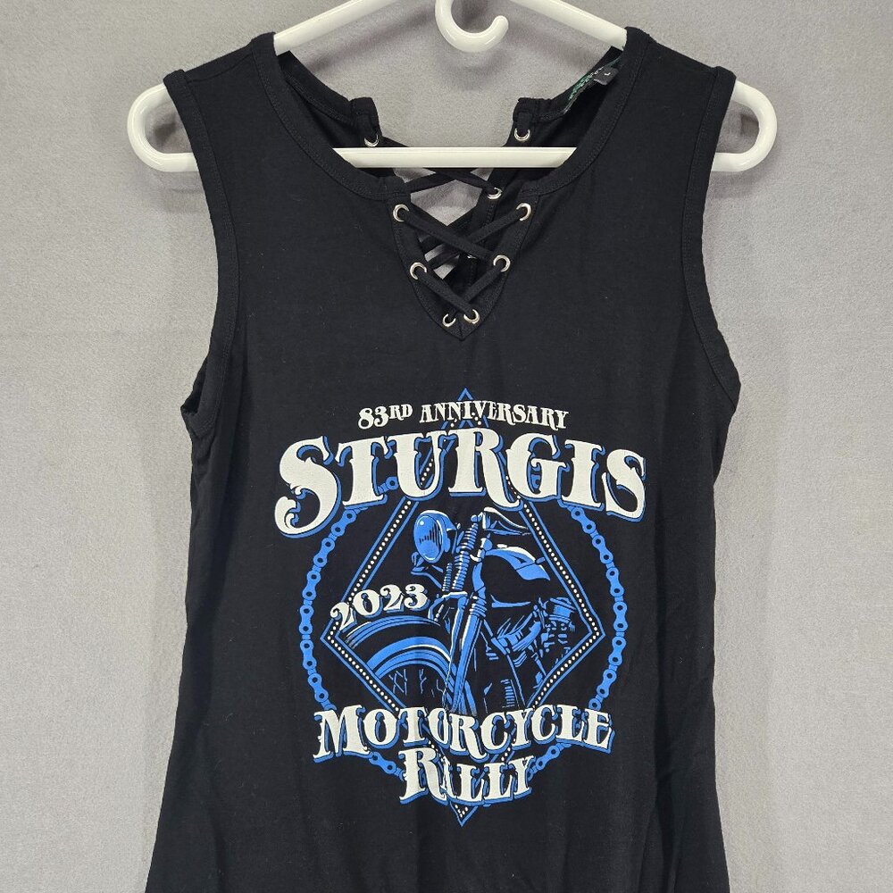 Sturgis 83rd Anniversary Women's Tank Top w/lace-up detail, Lg, Black/Blue, 2023